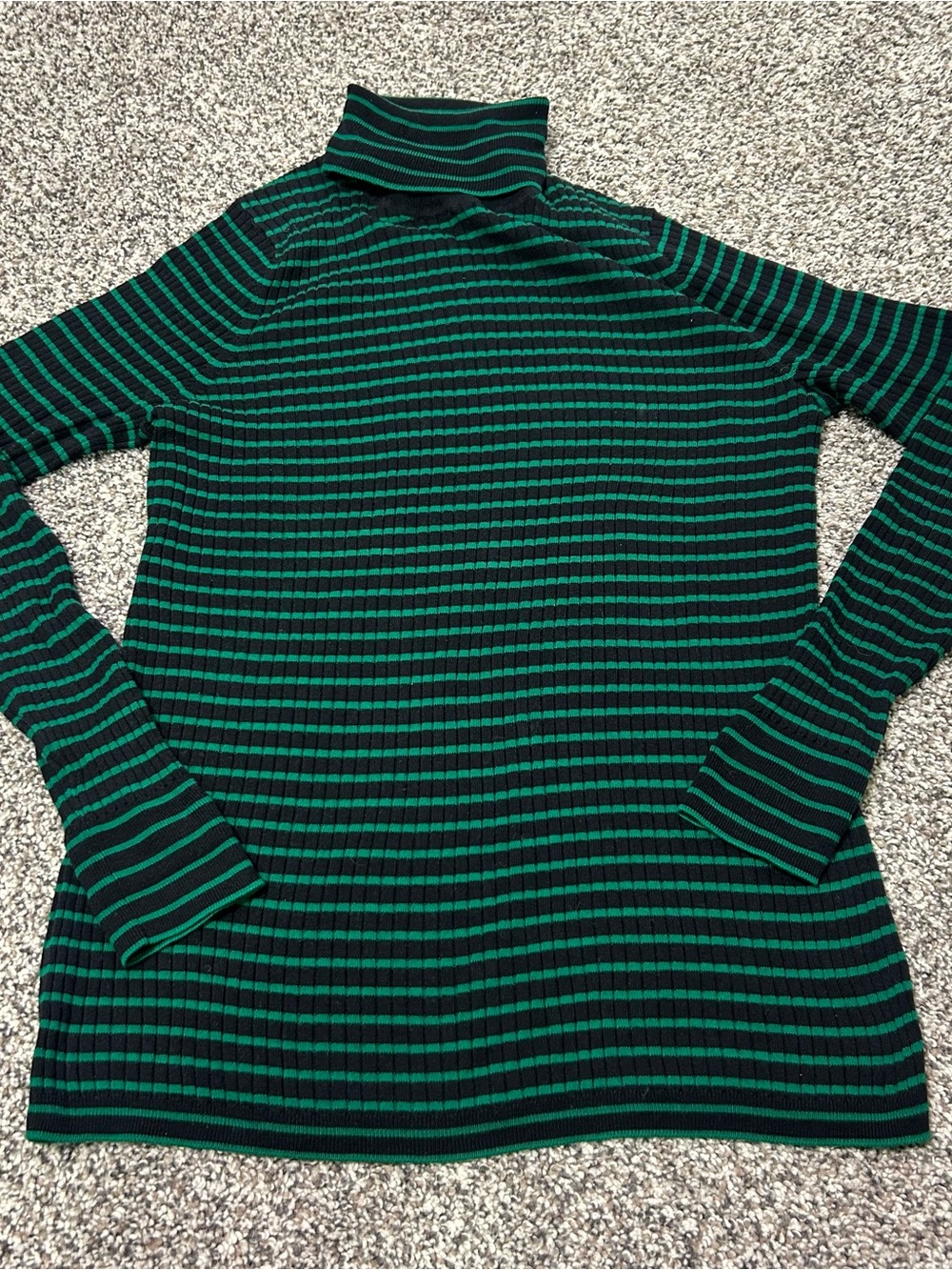 90s Talbots Green Black Striped Ribbed Turtleneck Sweater Sz M Cotton
